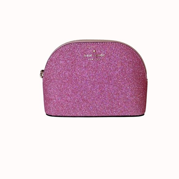 Kate Spade Mini Glitter Dome Cosmetic Bag Pink Zipper Closure Makeup Case - Picture 14 of 14